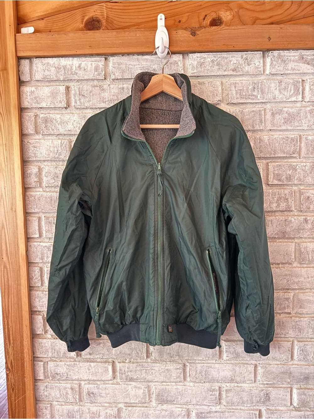Men's Dark Green Bomber Jacket with Zip Front reversible